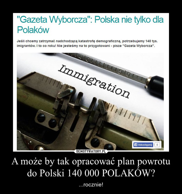 A może by tak opracować plan powrotu do Polski 140 000 POLAKÓW? – ...rocznie! 