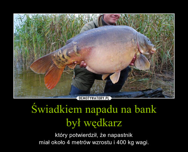 Świadkiem napadu na bankbył wędkarz – który potwierdził, że napastnikmiał około 4 metrów wzrostu i 400 kg wagi. 