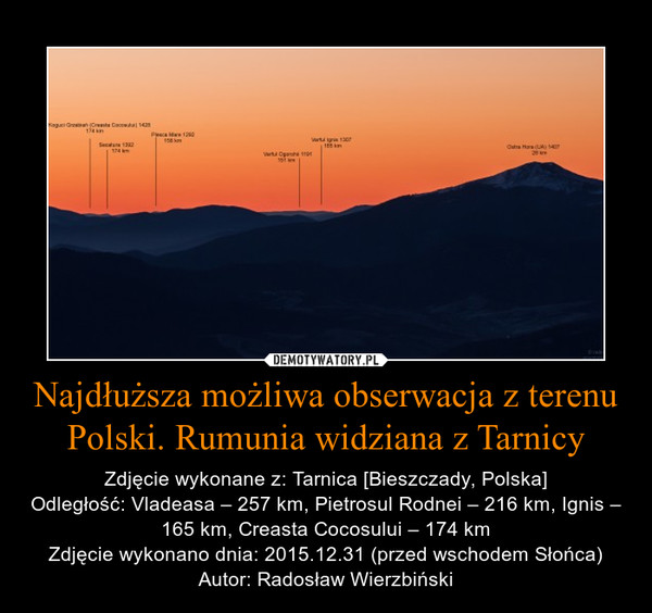 Najdłuższa możliwa obserwacja z terenu Polski. Rumunia widziana z Tarnicy