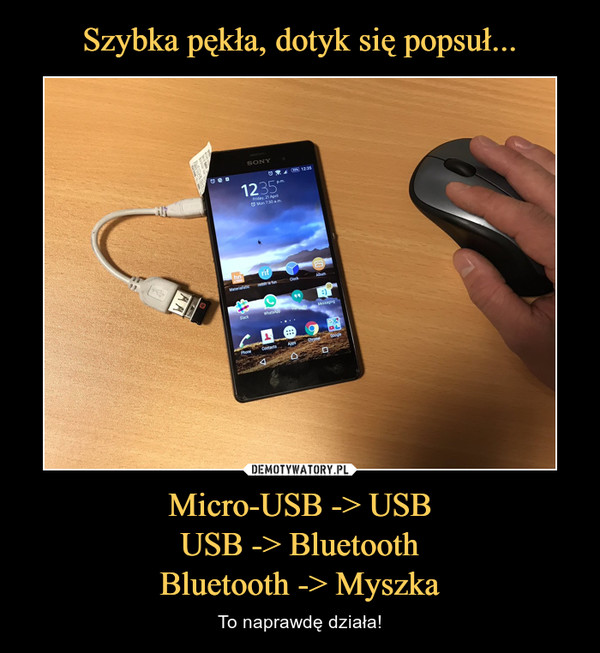 Micro-USB -> USBUSB -> BluetoothBluetooth -> Myszka – To naprawdę działa! 