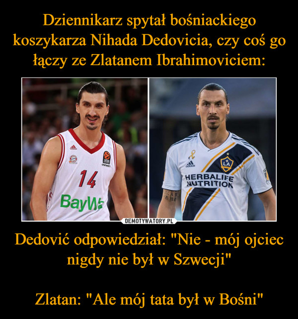 Dedović odpowiedział: "Nie - mój ojciec nigdy nie był w Szwecji"Zlatan: "Ale mój tata był w Bośni" –  