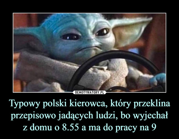 Typowy polski kierowca, który przeklina przepisowo jadących ludzi, bo wyjechał z domu o 8.55 a ma do pracy na 9