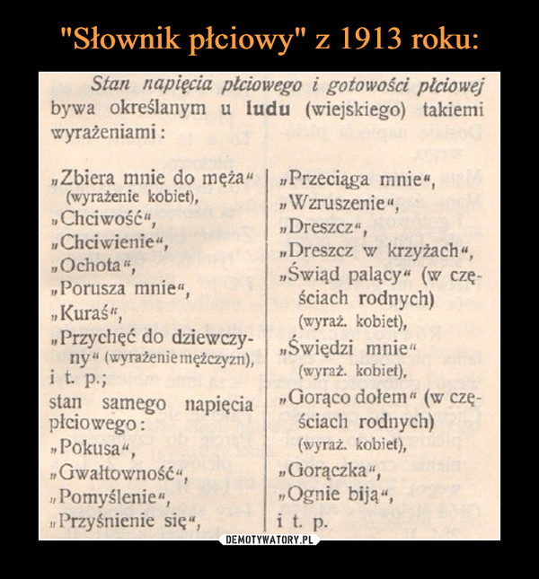 "Słownik płciowy" z 1913 roku: