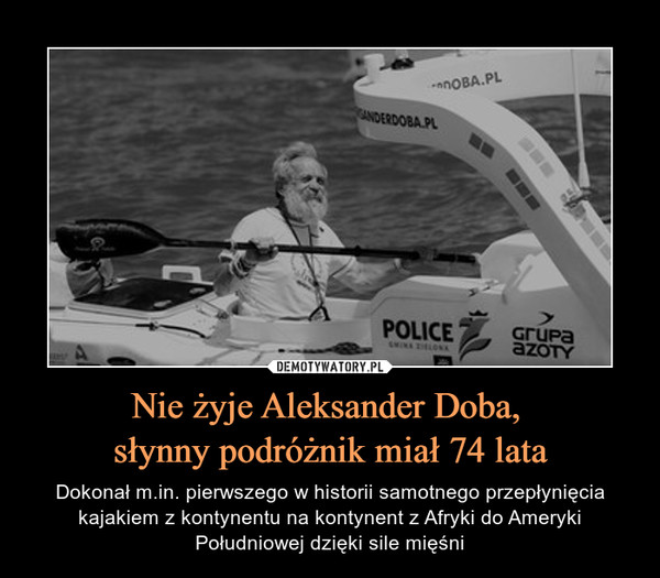 Nie żyje Aleksander Doba, 
słynny podróżnik miał 74 lata