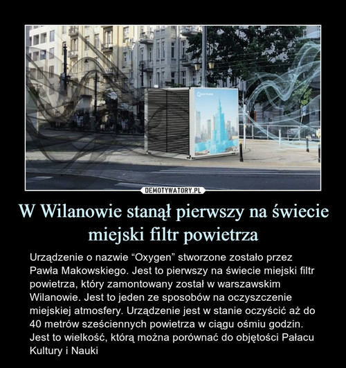 W Wilanowie stanął pierwszy na świecie miejski filtr powietrza