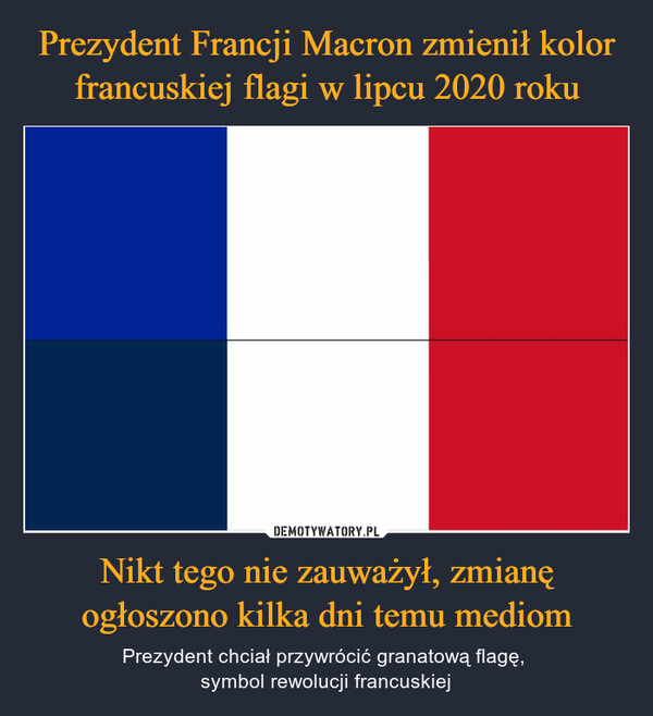 Nikt tego nie zauważył, zmianę ogłoszono kilka dni temu mediom – Prezydent chciał przywrócić granatową flagę, symbol rewolucji francuskiej 