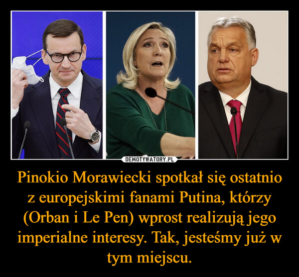 Pinokio Morawiecki spotkał się ostatnio z europejskimi fanami Putina, którzy (Orban i Le Pen) wprost realizują jego imperialne interesy. Tak, jesteśmy już w tym miejscu.