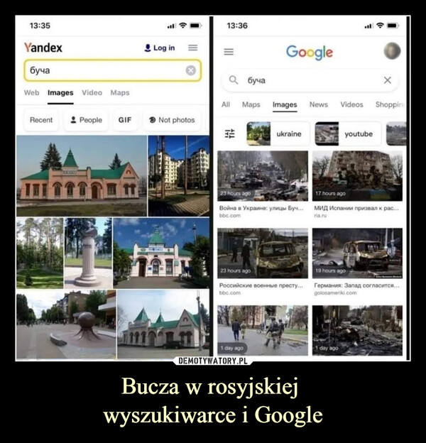Bucza w rosyjskiej 
wyszukiwarce i Google