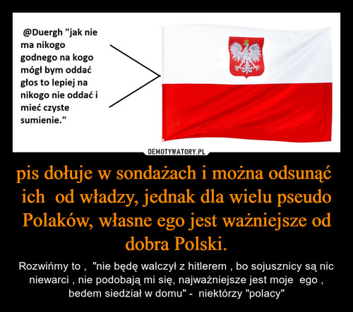 pis dołuje w sondażach i można odsunąć  ich  od władzy, jednak dla wielu pseudo Polaków, własne ego jest ważniejsze od dobra Polski.