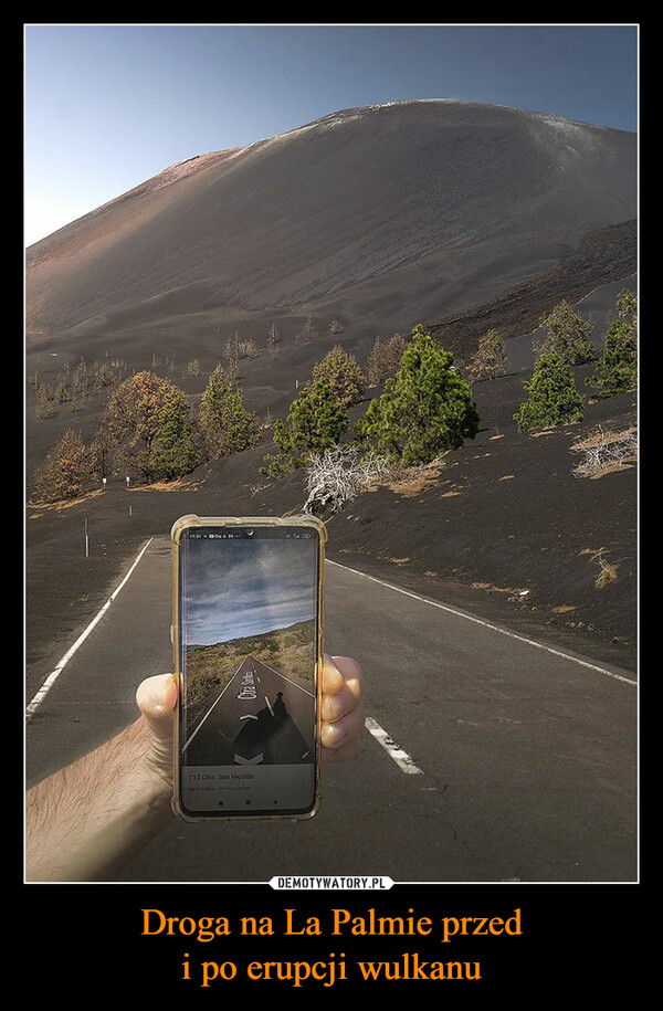 Droga na La Palmie przed
i po erupcji wulkanu