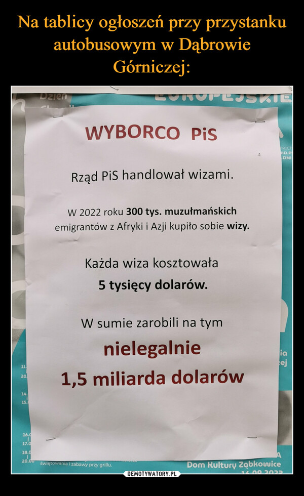 Na tablicy ogłoszeń przy przystanku autobusowym w Dąbrowie Górniczej: